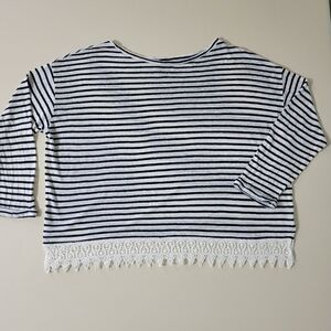Olivia Sky Women's Navy & Lace Stripe Linen Top